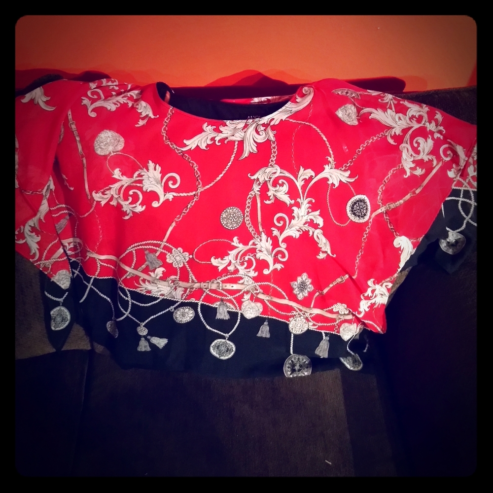 Alyx Blouse, Black Liner. Red, See-Thru Overlay.